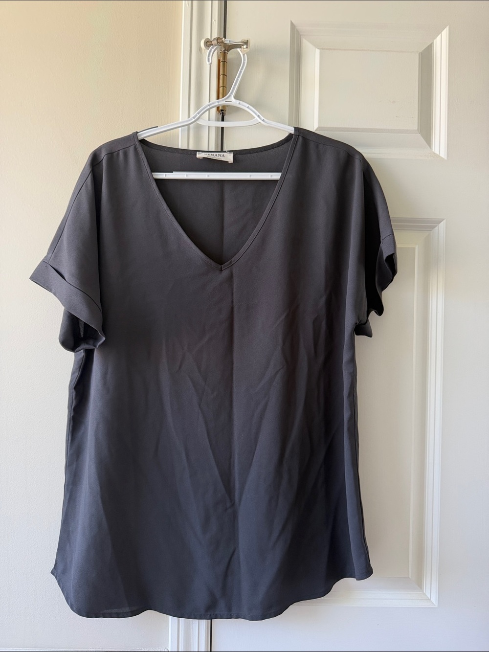 Women’s Charcoal V-Neck Short Sleeve Blouse